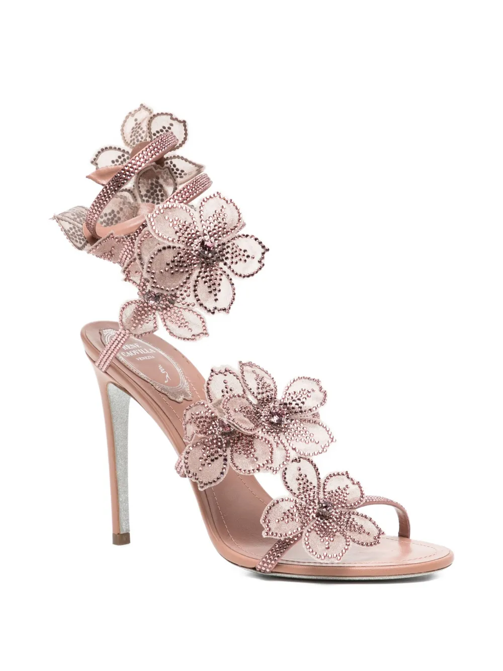 René Caovilla 110 mm sandalen verfraaid met bloemen Beige
