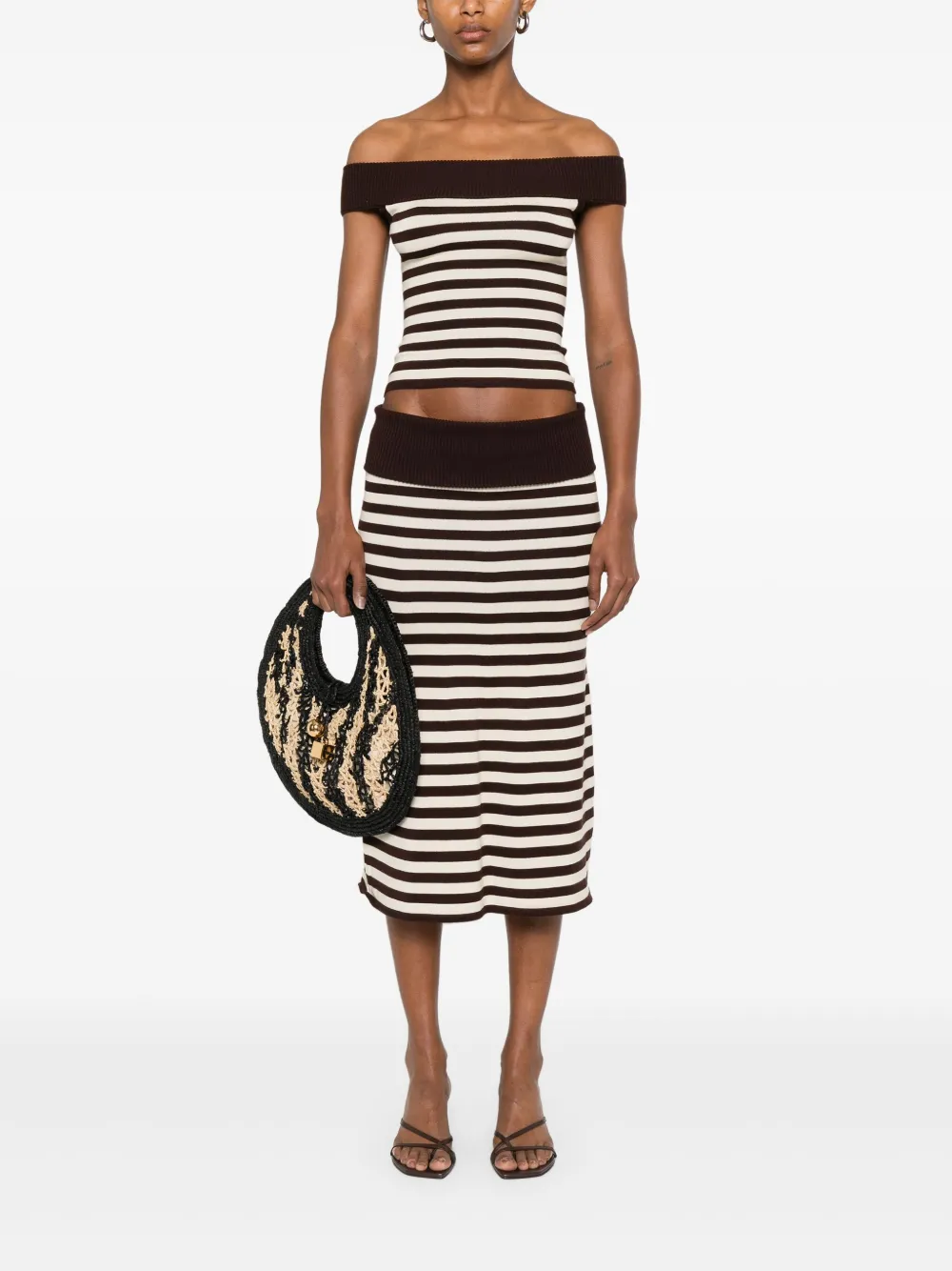 Frankies Bikinis Gestreepte midi-rok - Bruin