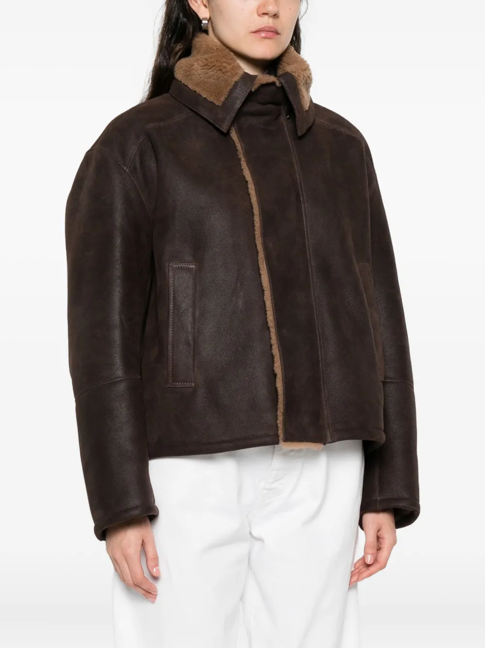 Arma Shearling-collared Leather Coat In Brown