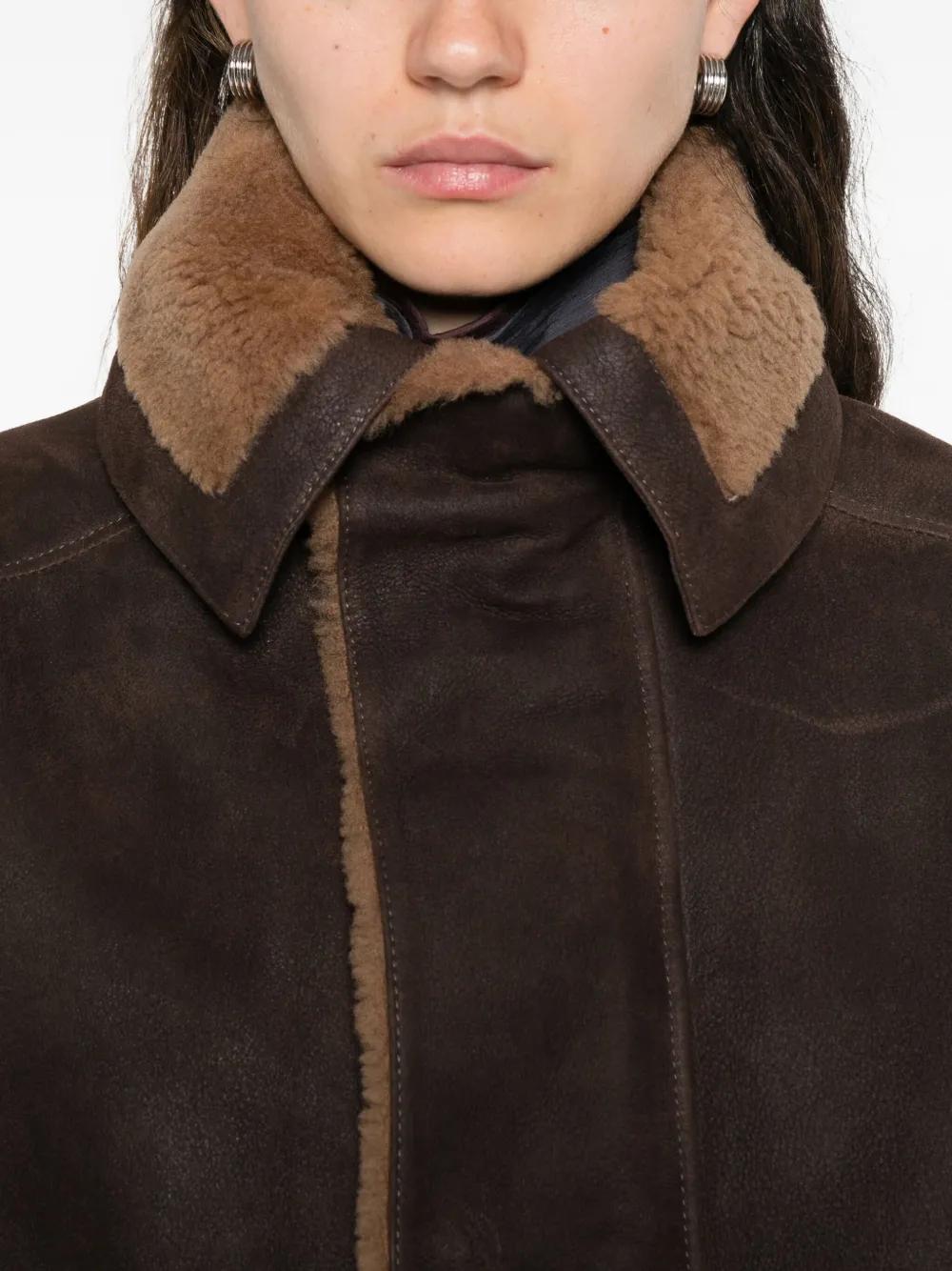 Arma Shearling-collared Leather Coat In Brown