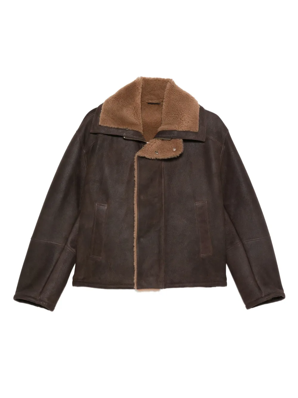Arma Shearling-collared Leather Coat In Brown