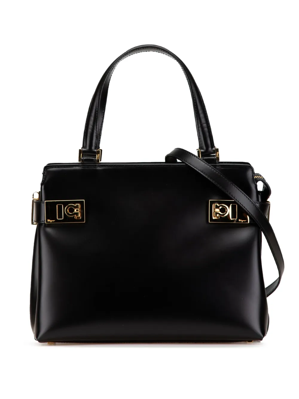 Ferragamo Pre-Owned 2021 Leather Double Gancini Side Buckle satchel | Black | Image 1