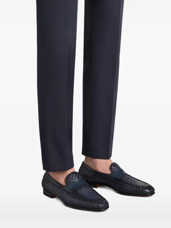 Santoni woven-leather Penny Loafers | Black | FARFETCH display picture 1
