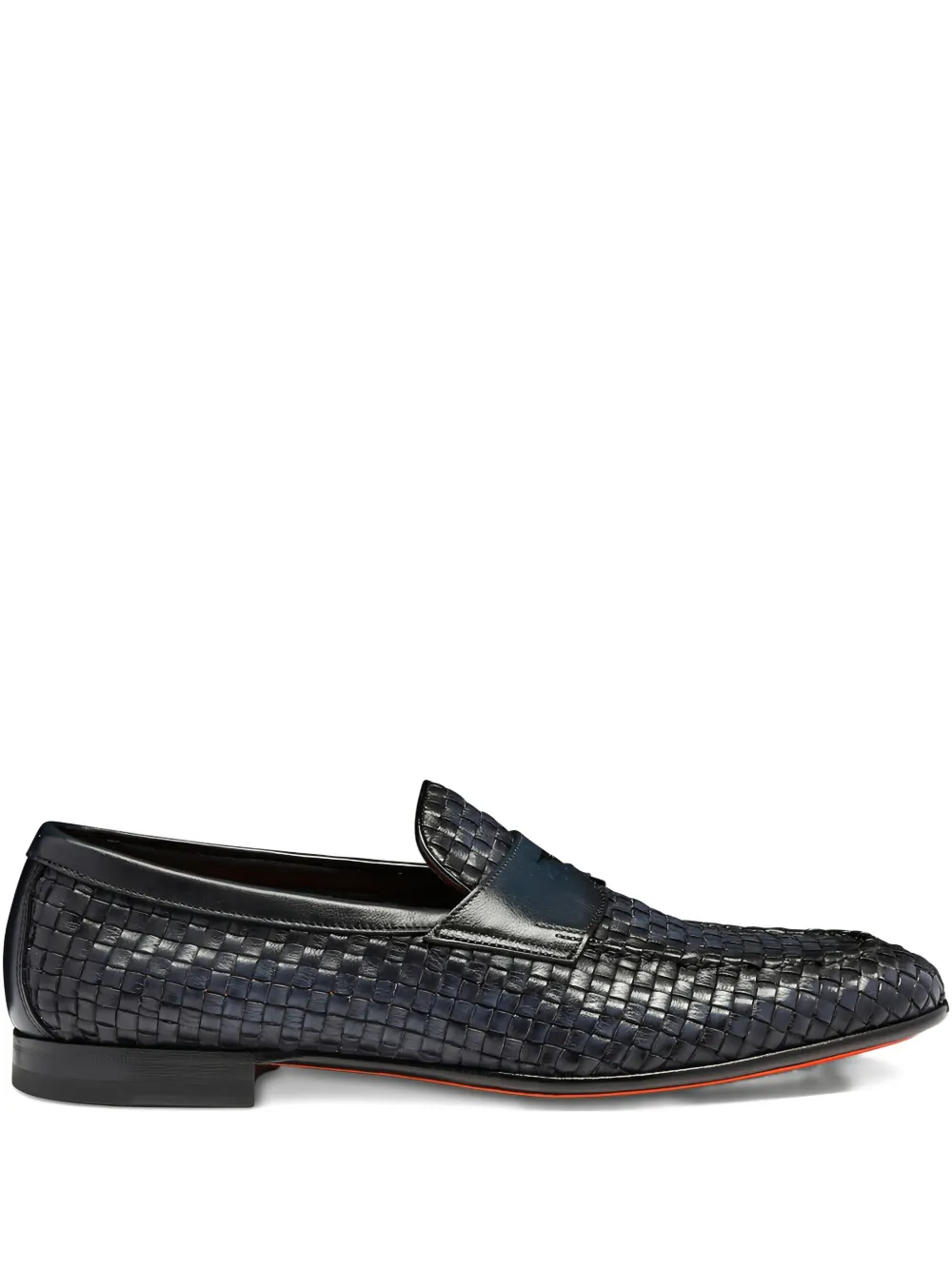 Santoni woven-leather penny loafers Black