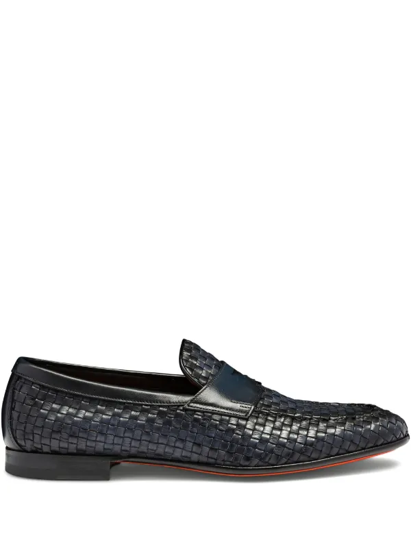 Santoni Black Leather Woven Loafers Santoni woven-leather Penny Loafers | Black | FARFETCH main image 2
