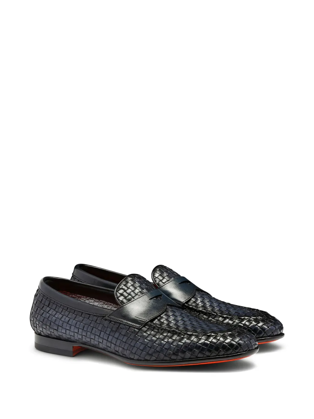 Santoni woven-leather penny loafers Black