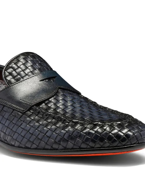 Santoni woven-leather Penny Loafers | Black | FARFETCH display picture 3