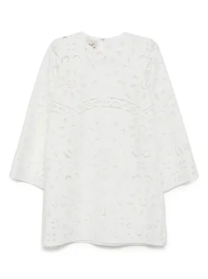 sachin and babi light blue dress Farm Rio Floral-embroidered Linen-blend Midi Dress Black And White Farm Rio main image 1