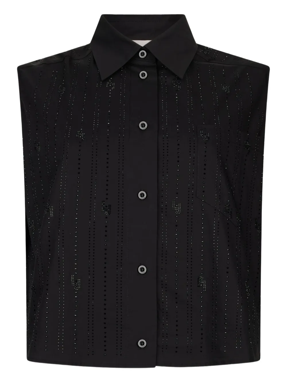 LIU JO rhinestones-embellished cotton top | Black | Image 1