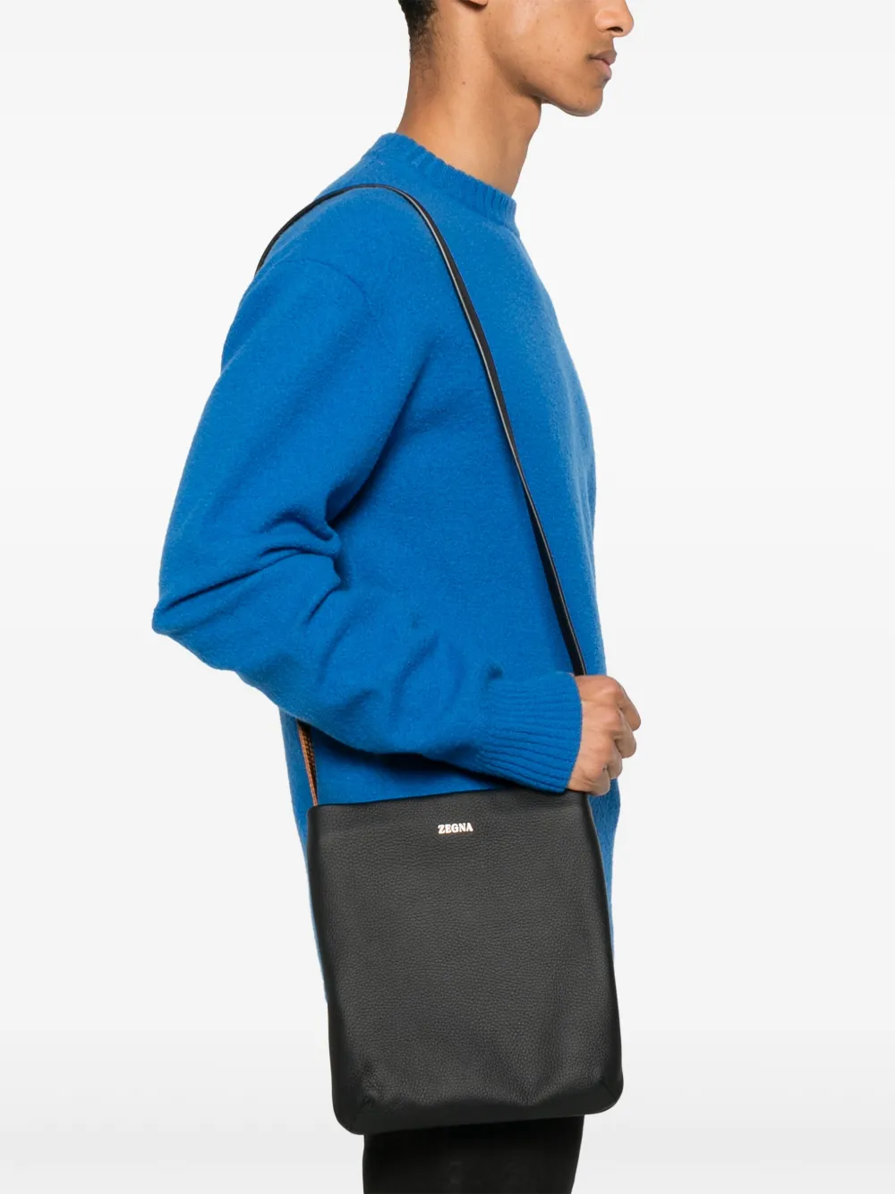Zegna leather messenger bag - Zwart