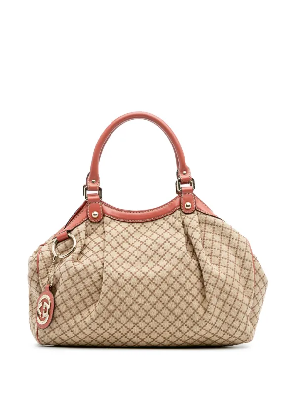 GUCCI ハンドバッグ ディアマンテ スーキー キャンバス レザー ブラウン