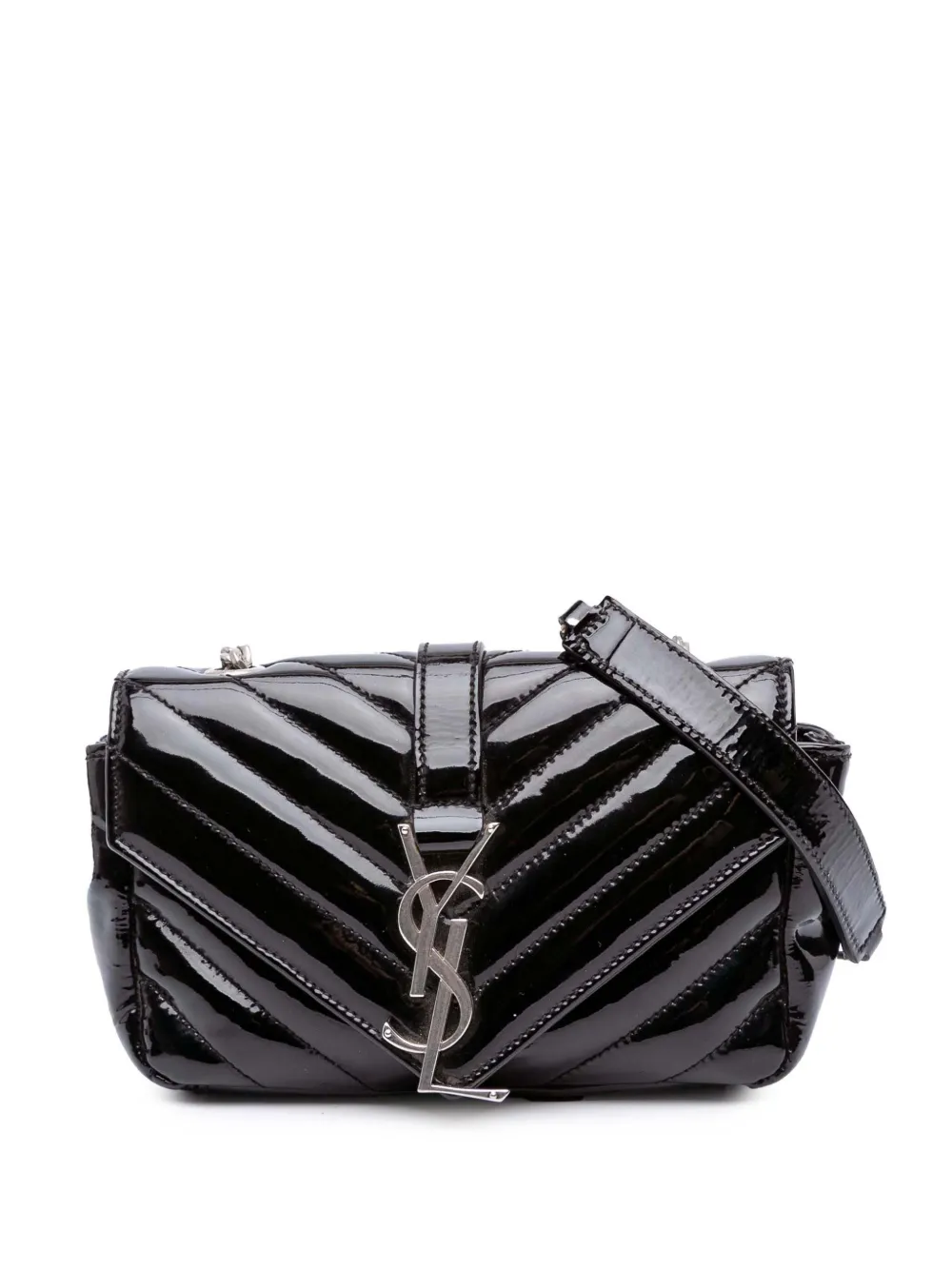 Pre-owned Saint Laurent 2015 Baby Patent Chevron Classic Monogram Chain Bag Crossbody Bag