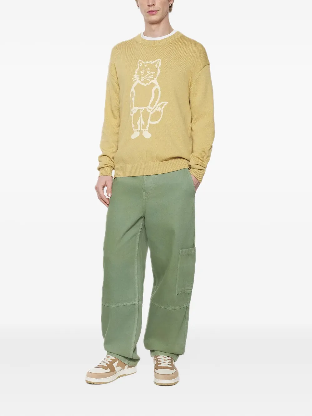 Maison Kitsuné Wollen trui met vos intarsia Geel