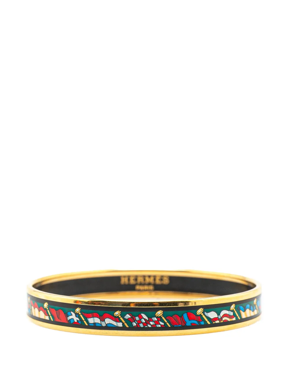 Pre-owned Hermes 20th Century Narrow Pavois Flags Enamel Bangle 65 Costume Bracelet