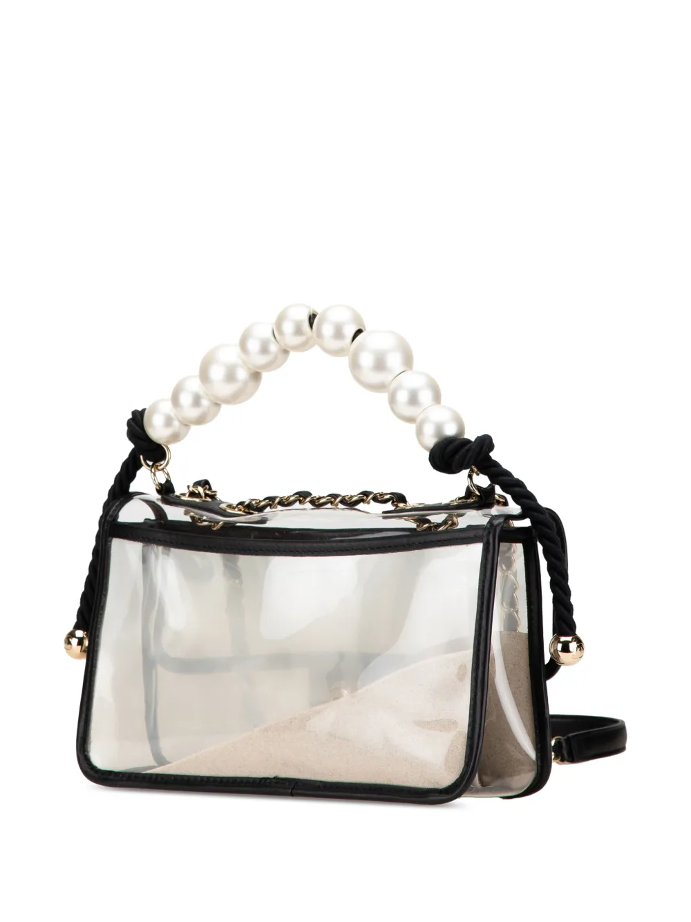 Pre-owned Chanel 2019 Medium Pvc And Lambskin Sand By The Sea Flap With Pearl Strap Satchel