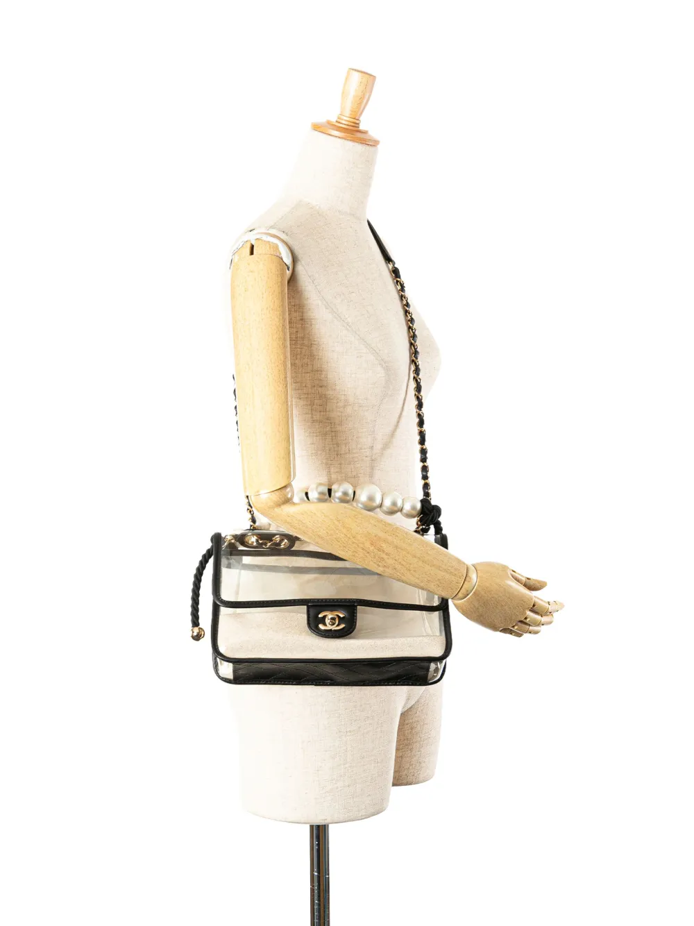 Pre-owned Chanel 2019 Medium Pvc And Lambskin Sand By The Sea Flap With Pearl Strap Satchel
