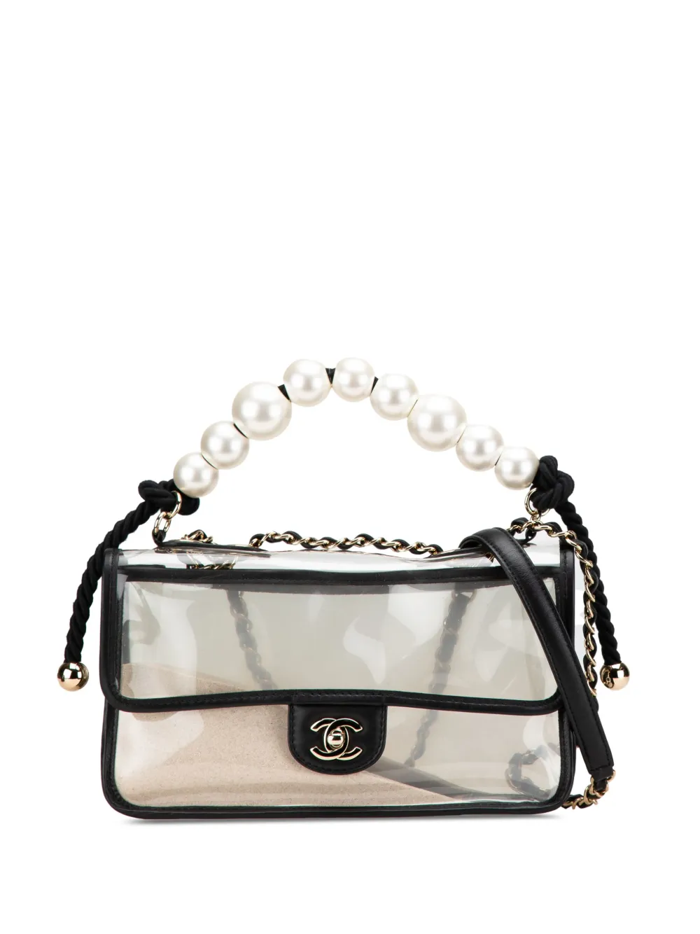 Pre-owned Chanel 2019 Medium Pvc And Lambskin Sand By The Sea Flap With Pearl Strap Satchel