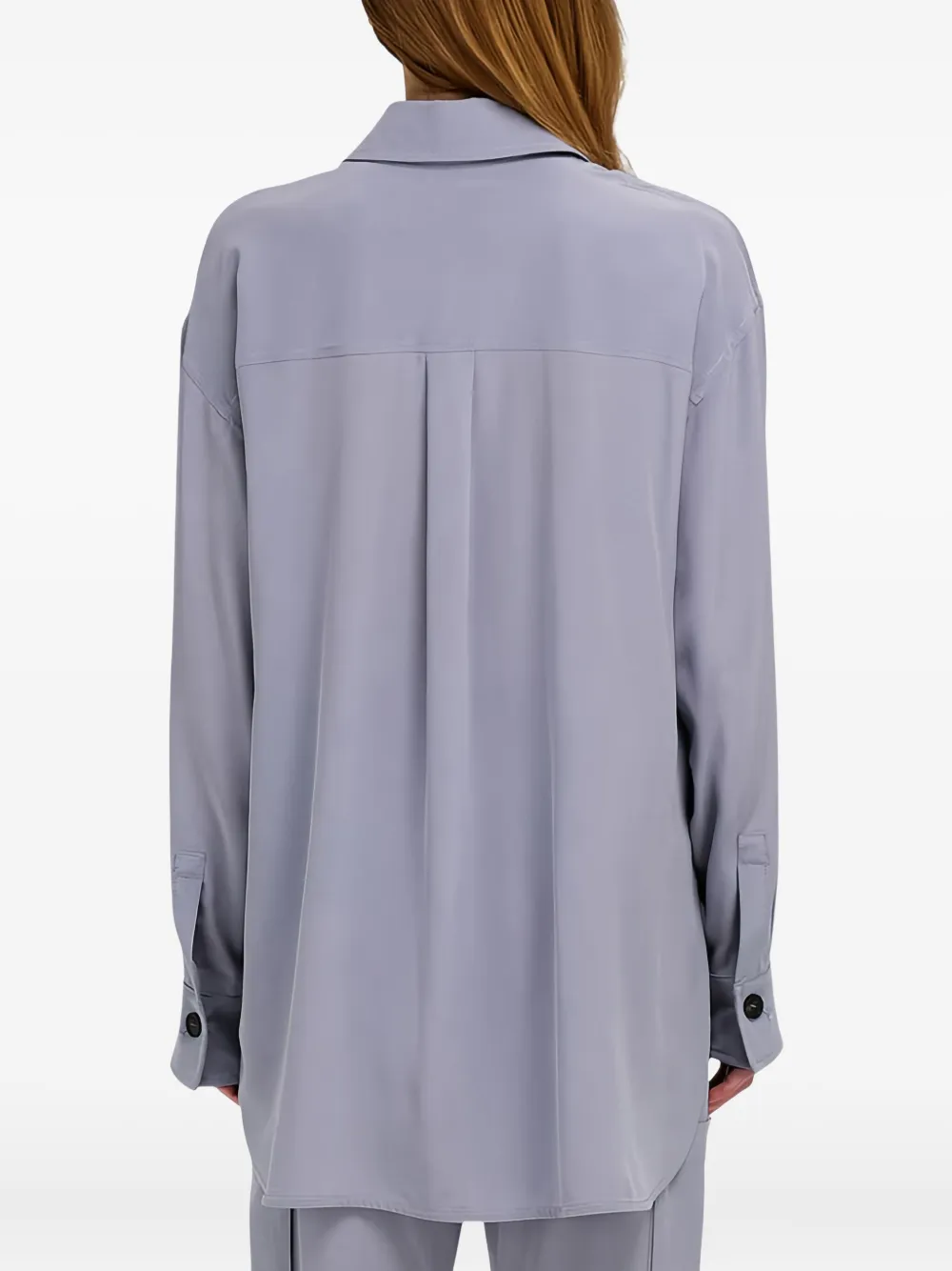 Ferragamo Long Sleeved Button-up Silk Shirt In Blue