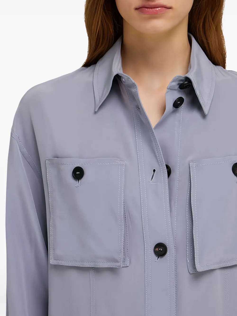 Ferragamo Long Sleeved Button-up Silk Shirt In Blue