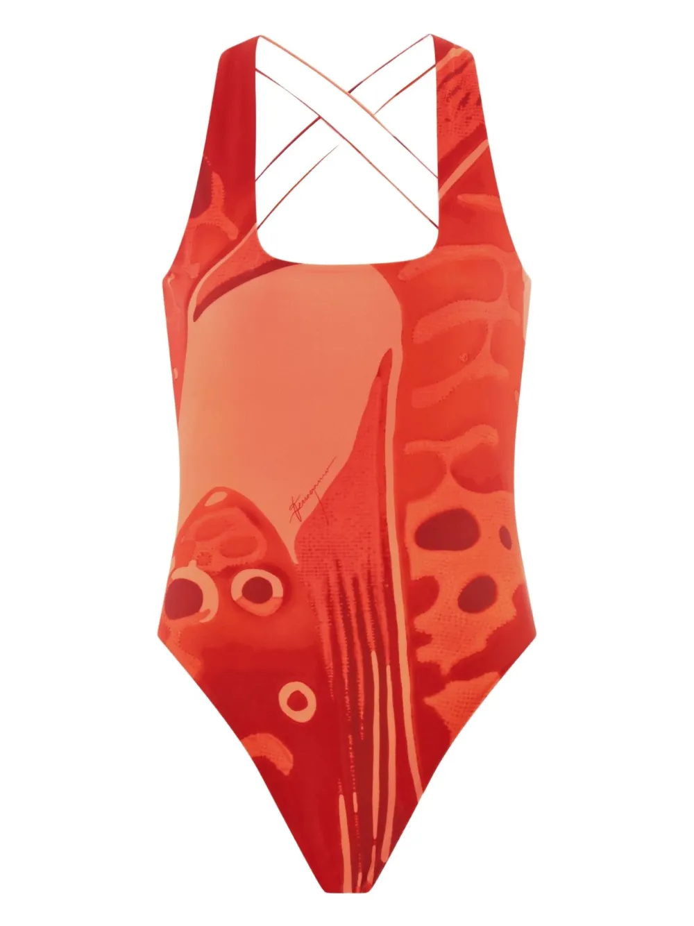 Ferragamo Fish-print Swimsuit In Orange