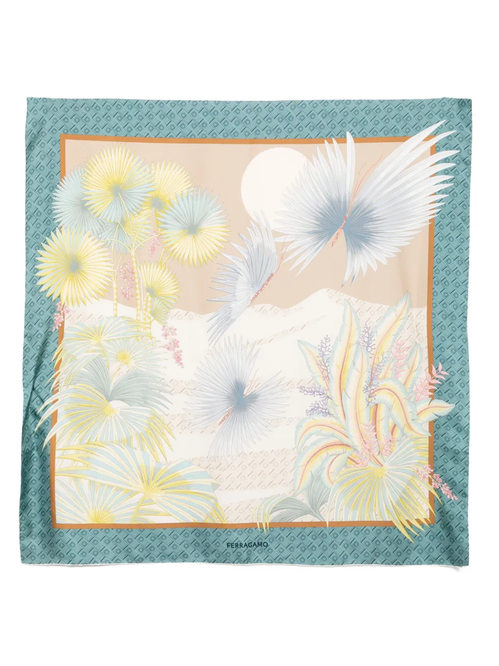 Ferragamo Zijden sjaal met print Beige