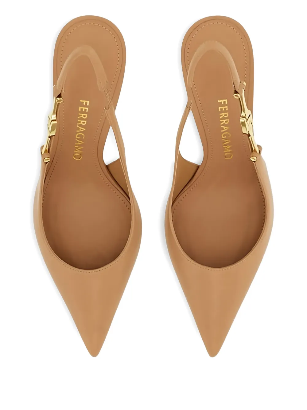Ferragamo 70mm F buckle-slingback pointed-toe sandals Beige
