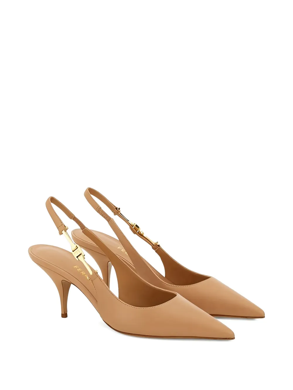 Ferragamo 70mm F buckle-slingback pointed-toe sandals Beige