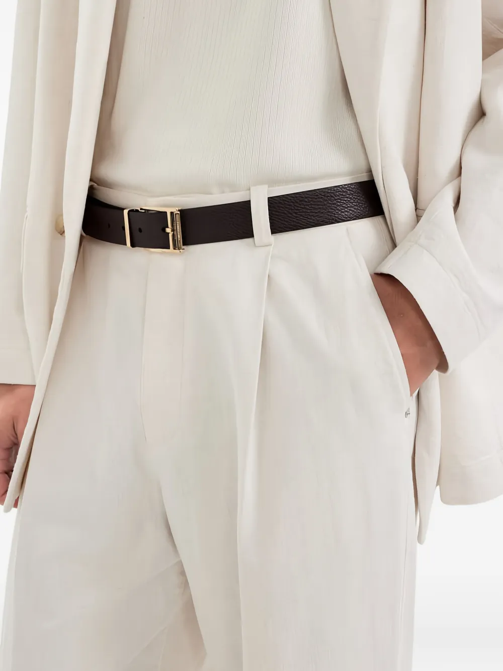 Ferragamo Leren gespriem met logo Bruin