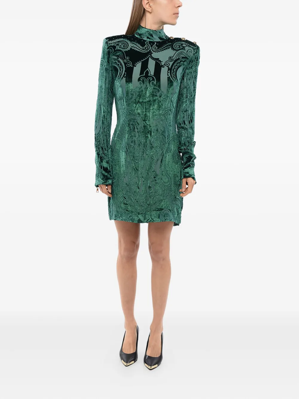 Balmain Jurk met fluwelen afwerking Groen