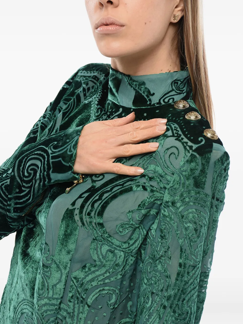 Balmain Jurk met fluwelen afwerking Groen