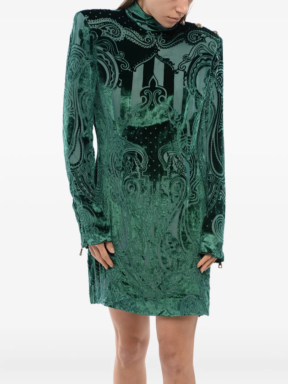 Balmain Jurk met fluwelen afwerking Groen