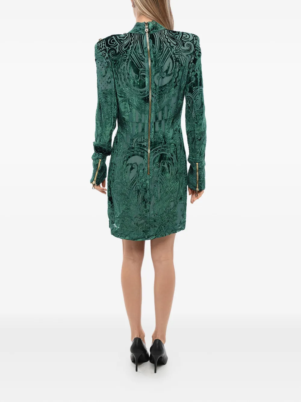 Balmain Jurk met fluwelen afwerking - Groen