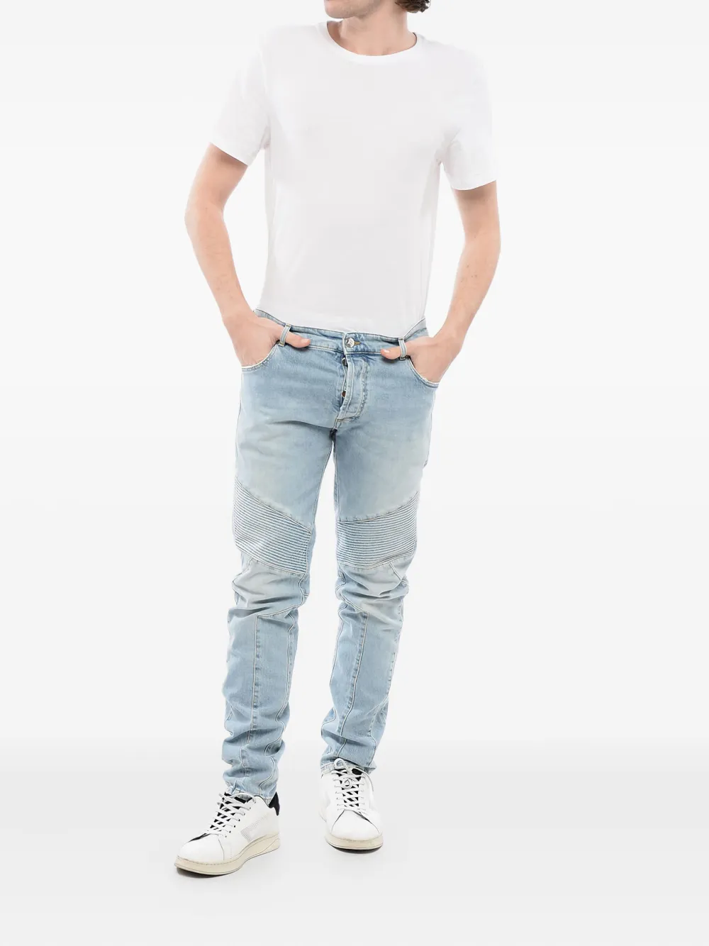 Balmain Jeans met toelopende pijpen en lichte wassing - Blauw