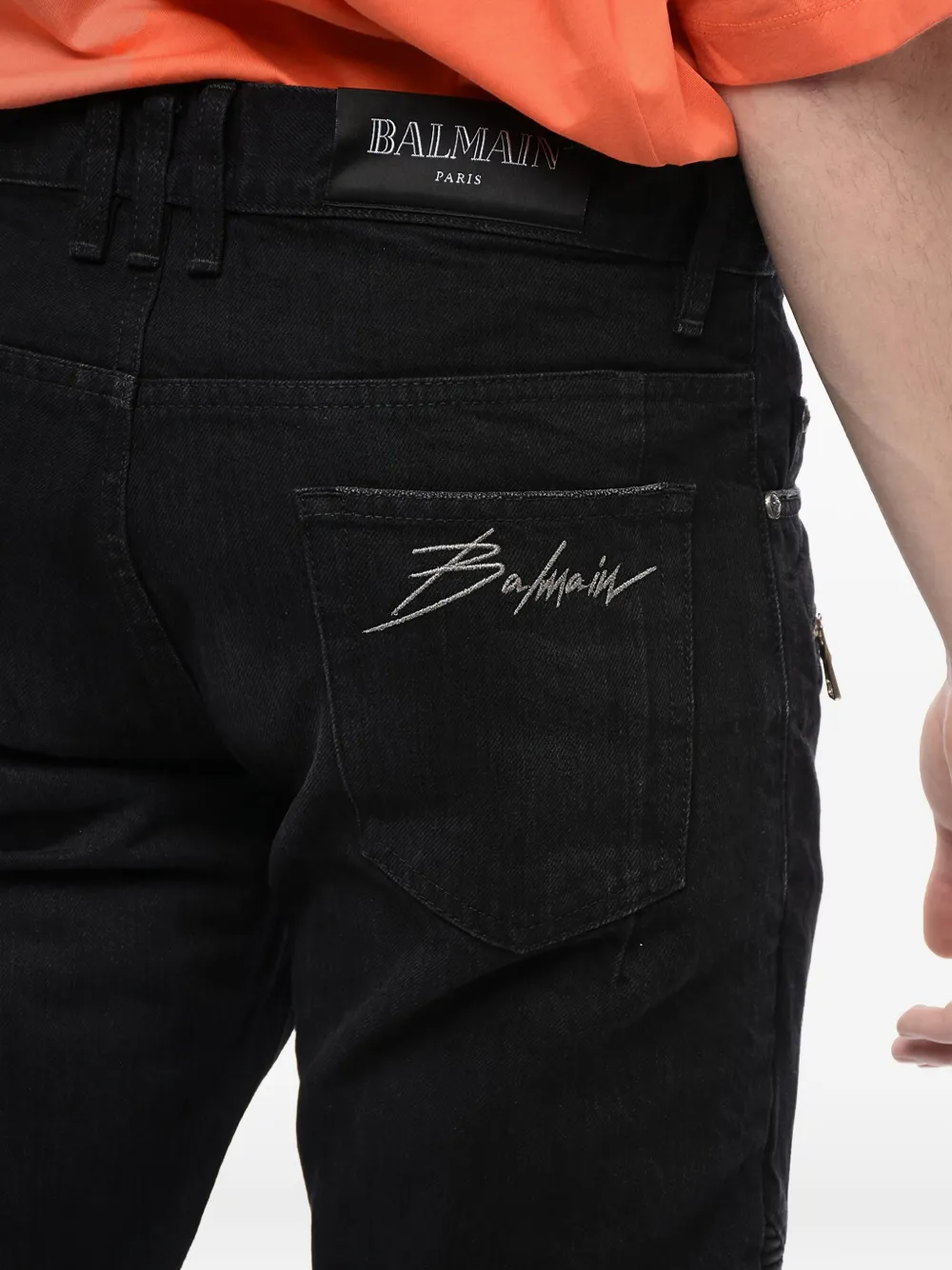 Balmain Slim-fit bikerjeans Zwart