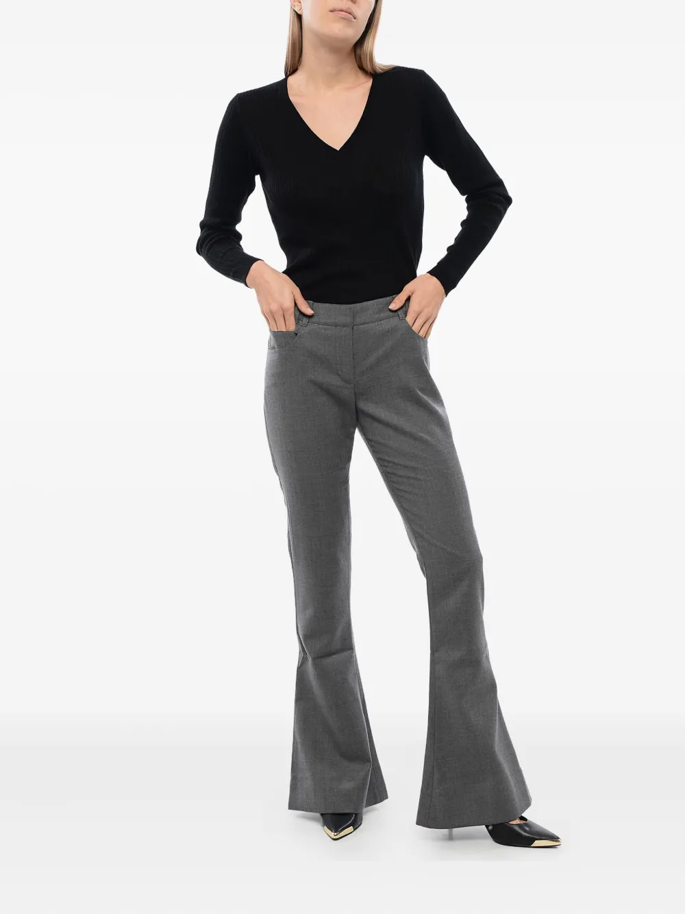 Balmain Wollen low-waist flared broek - Grijs