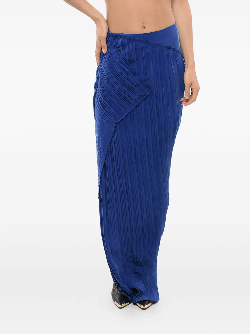 Balmain Pleated Asymmetric Maxi Skirt In Blue
