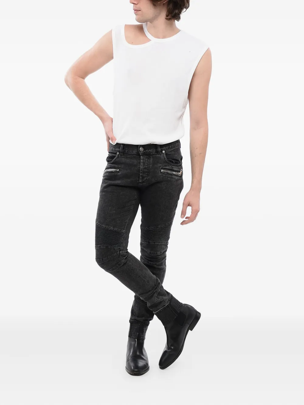 Balmain Slim-fit bikerjeans - Zwart