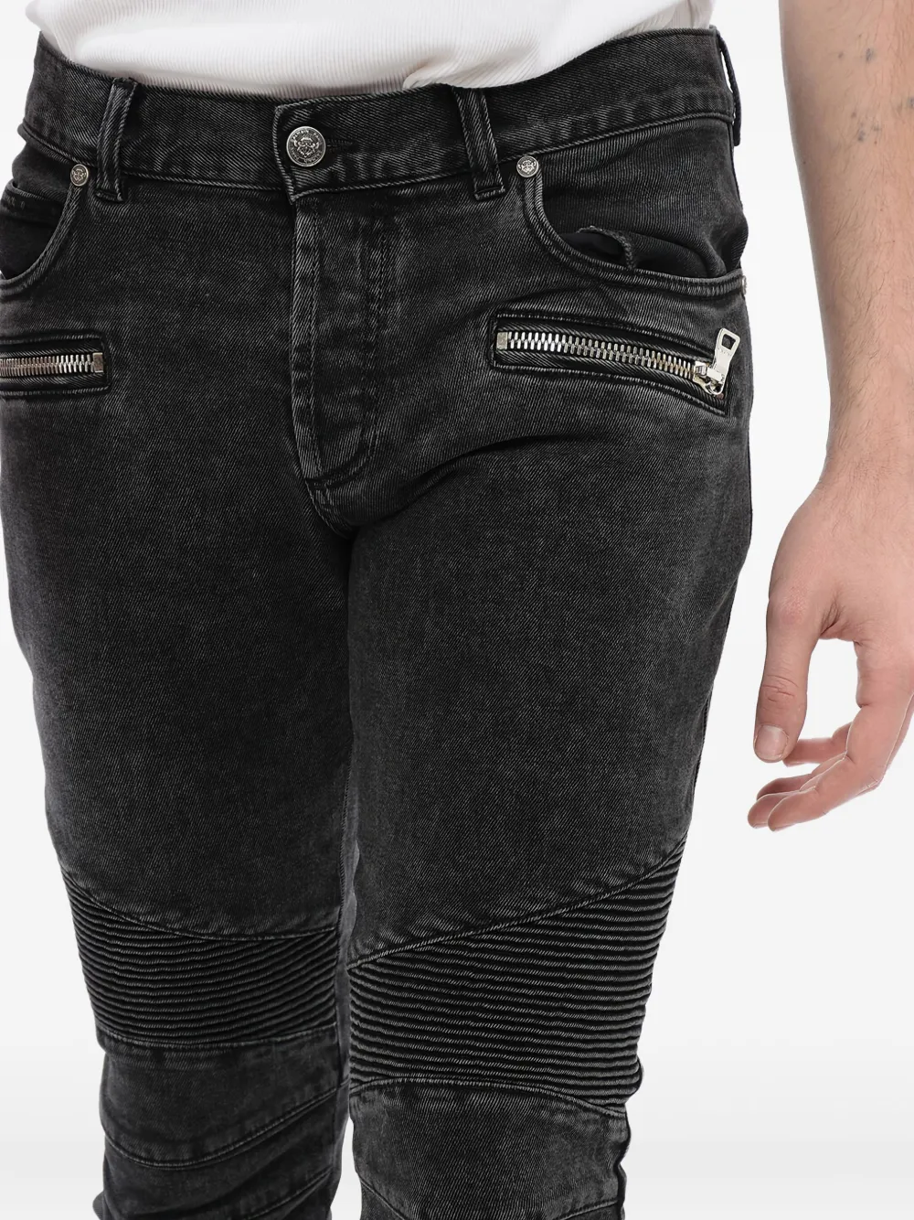 Balmain Slim-fit bikerjeans Zwart