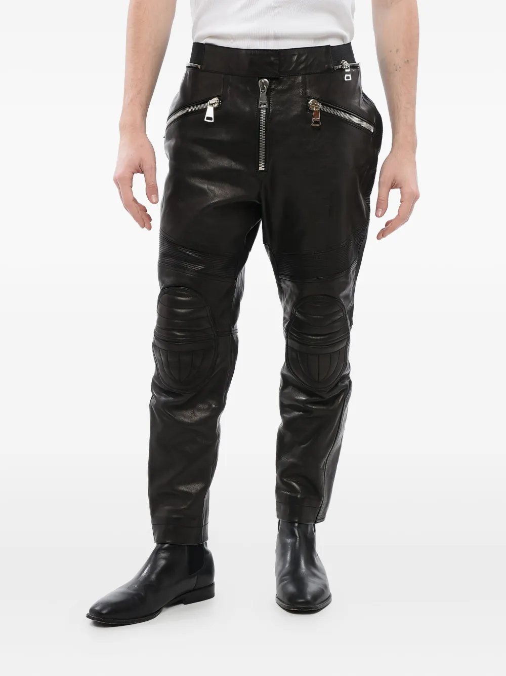 Balmain Leren bikerbroek Zwart