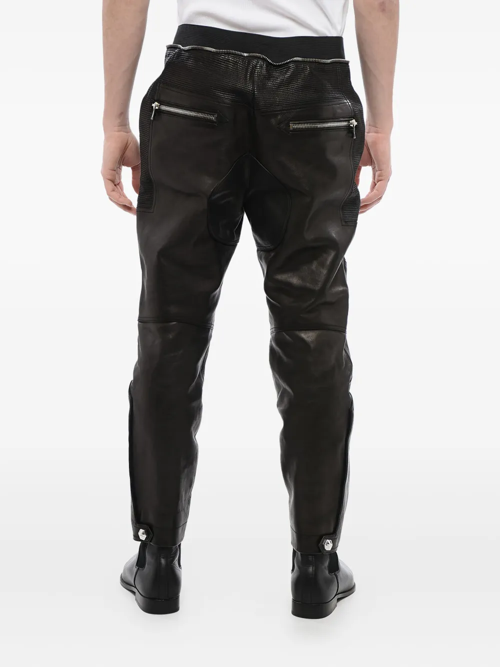 Balmain Leren bikerbroek Zwart