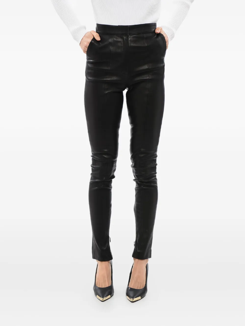 Balmain Leren broek Zwart