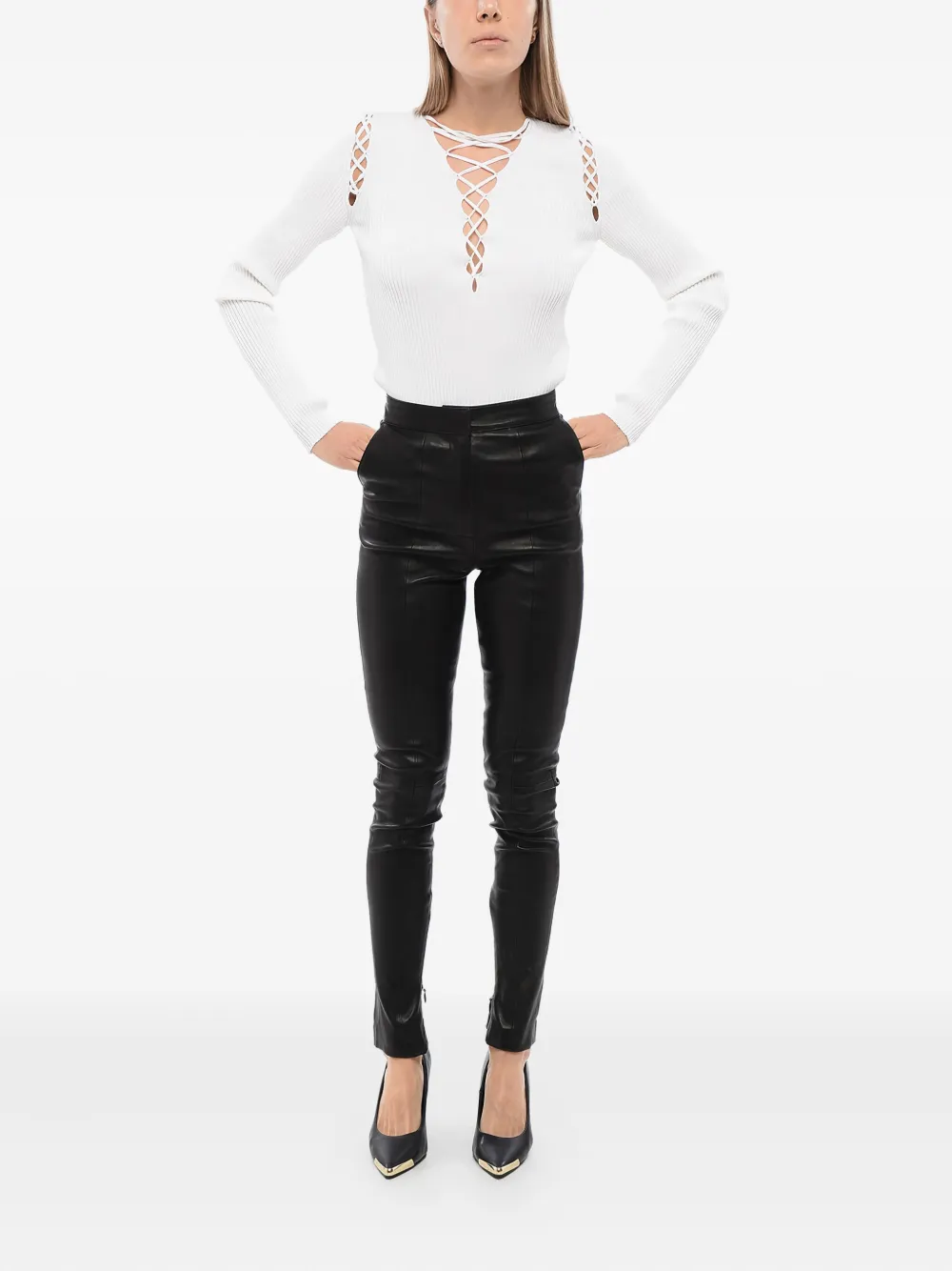 Balmain Leren broek - Zwart