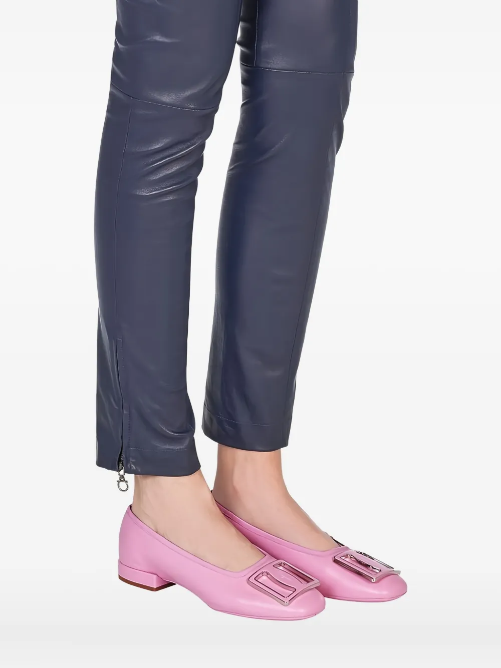 Ferragamo buckle leather ballerina flats - Roze