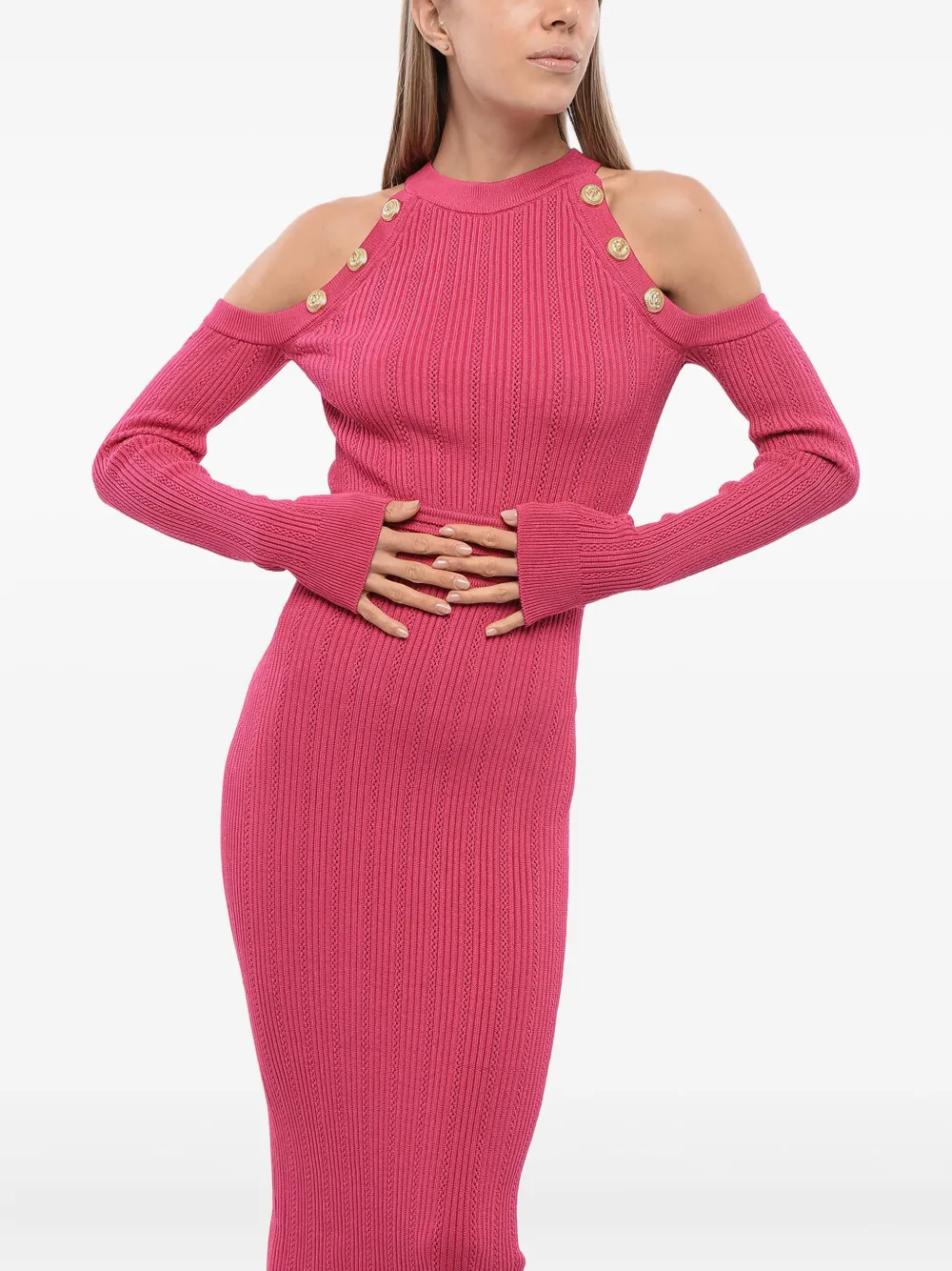 Balmain Gebreide midi-jurk Roze