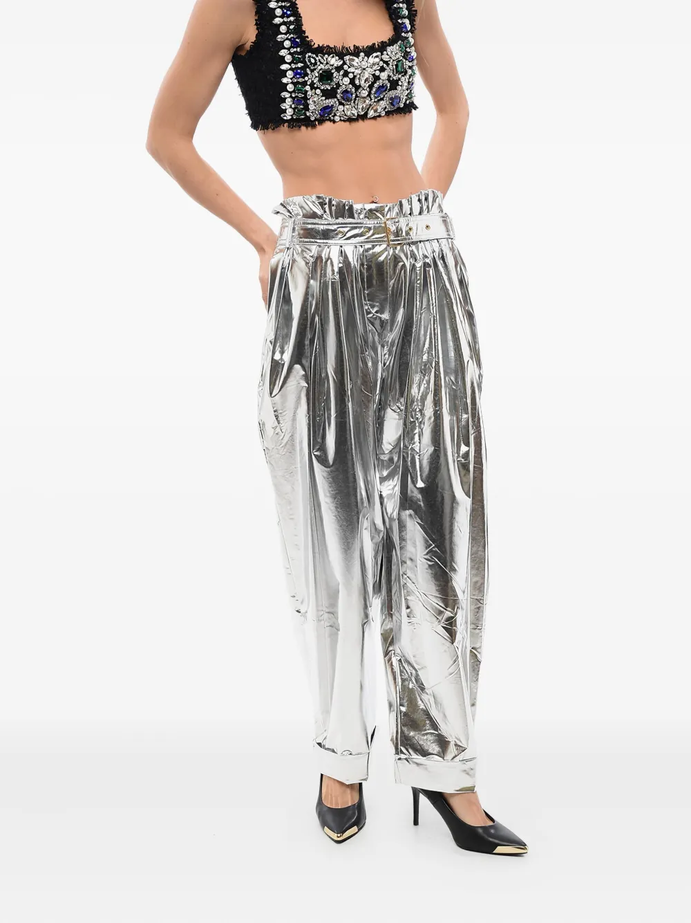 Balmain High waist plooibroek - Zilver