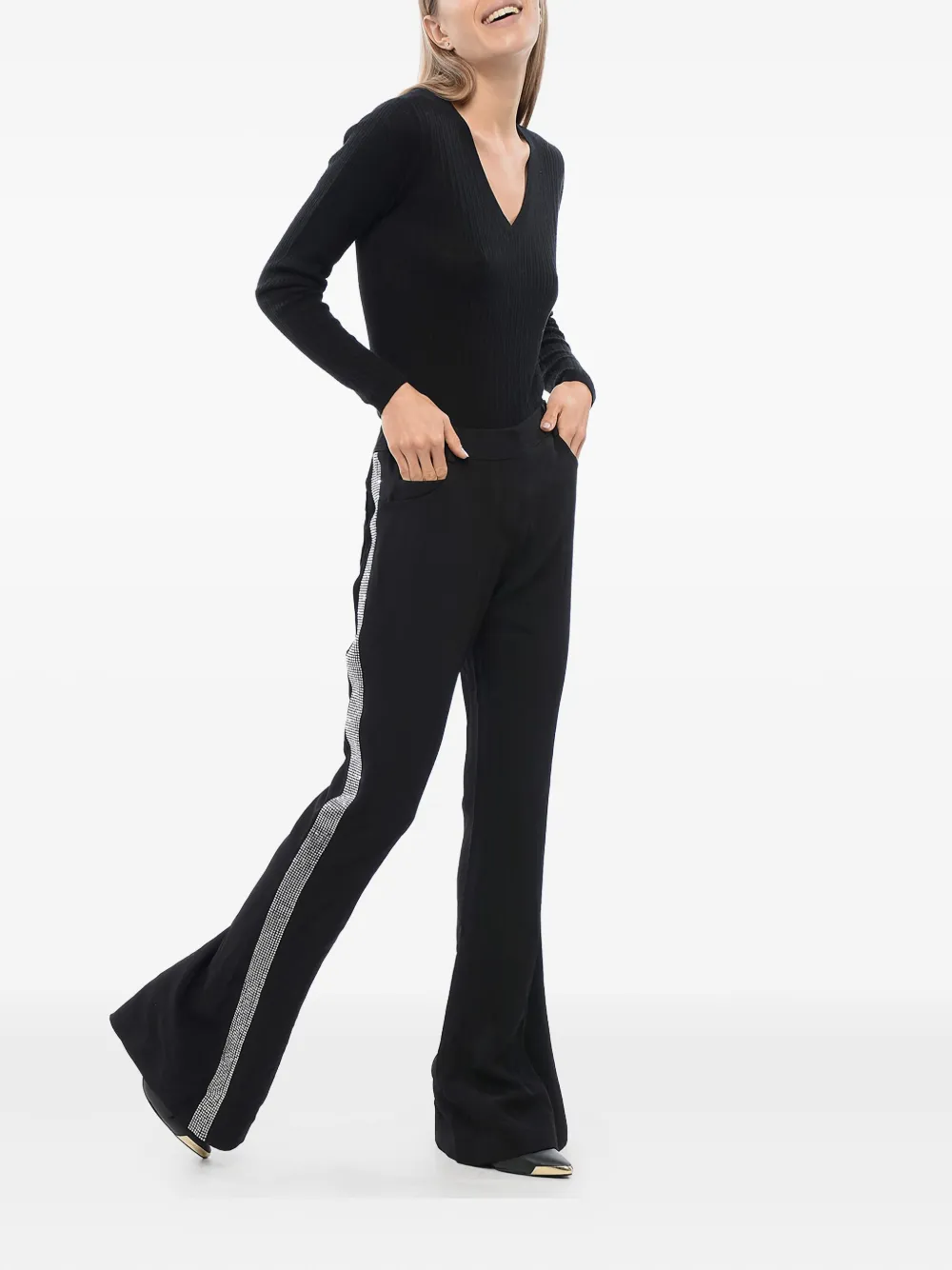 Balmain Flared broek verfraaid met stras - Zwart