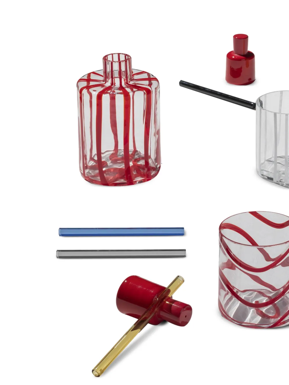 Nasonmoretti Cyrcus Striped Glass Bottle (11cm X 20cm) In Red