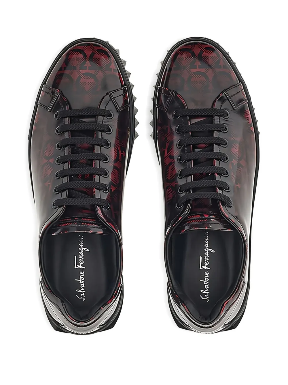 Ferragamo Cube Gancini-print lace-up sneakers Red