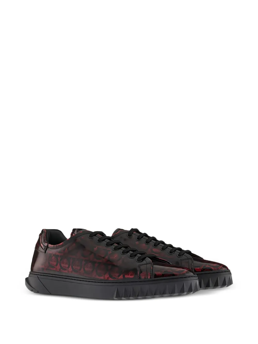 Ferragamo Cube Gancini-print lace-up sneakers Red