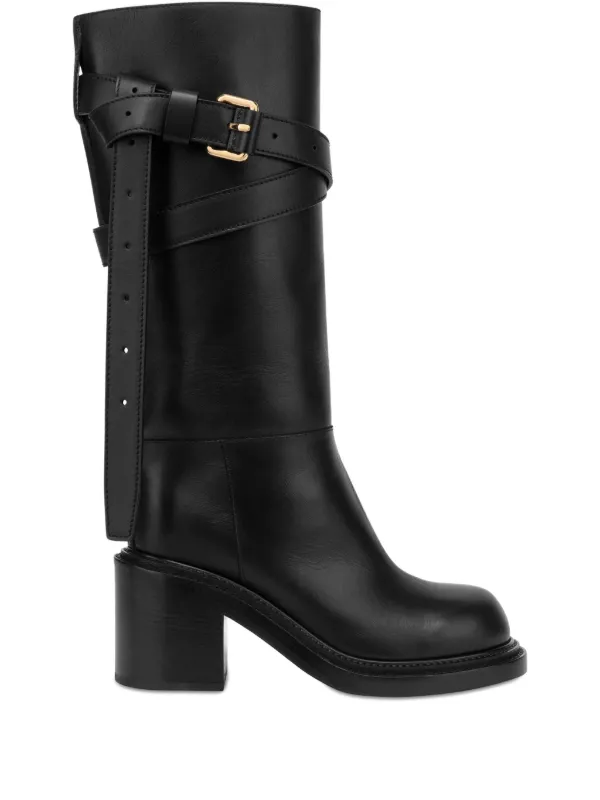 Moschino Leather Biker Boots in Black